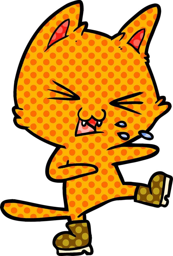 cartoon cat hissing wearing big boots vector