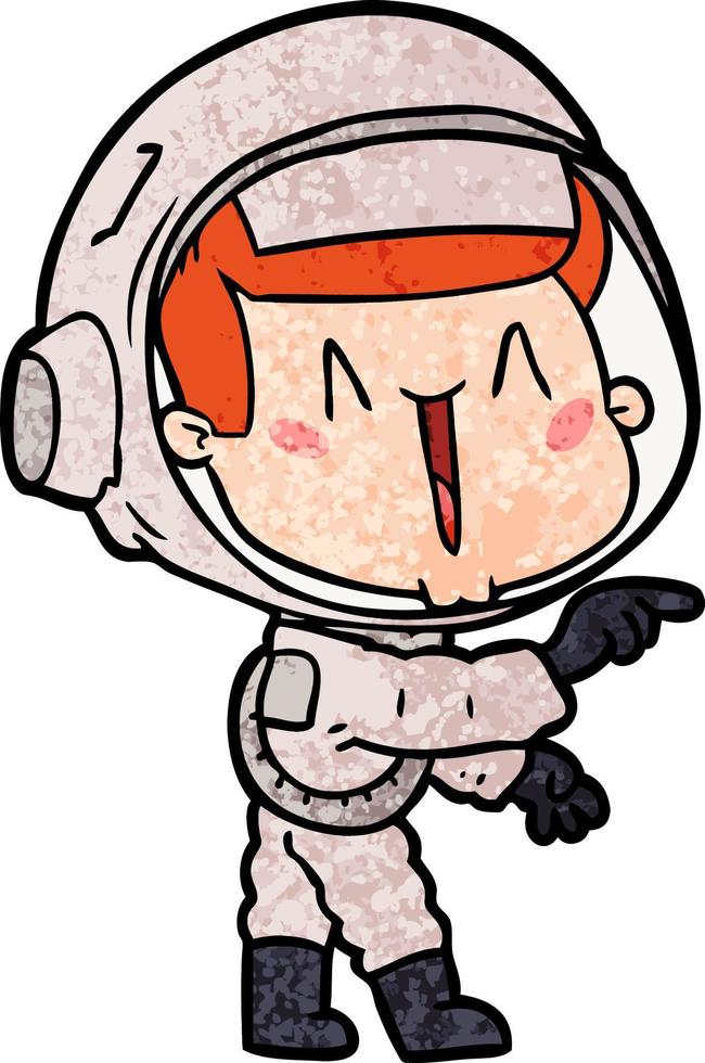 astronauta de dibujos animados feliz señalando vector