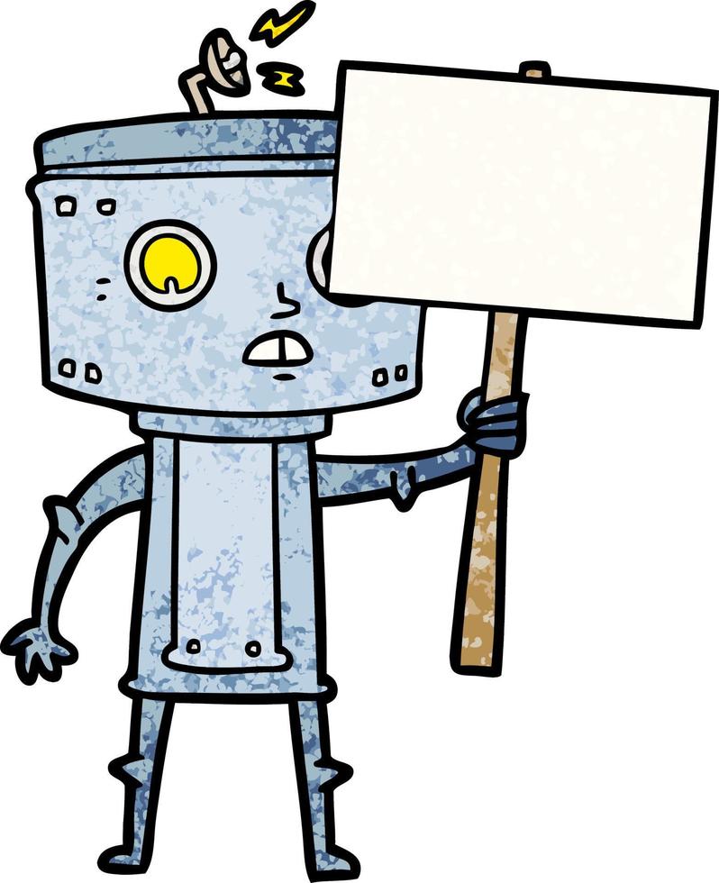 cartoon robot with blank sign vector