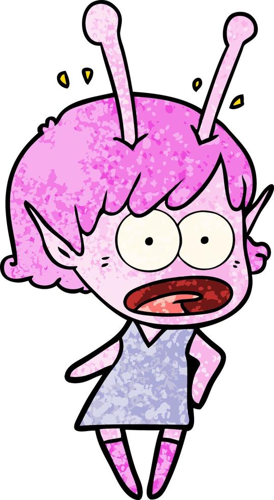 cartoon shocked alien girl vector