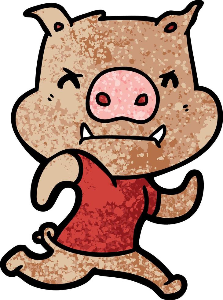 angry cartoon pig running vector