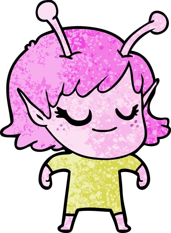 dibujos animados de niña alienígena sonriente vector