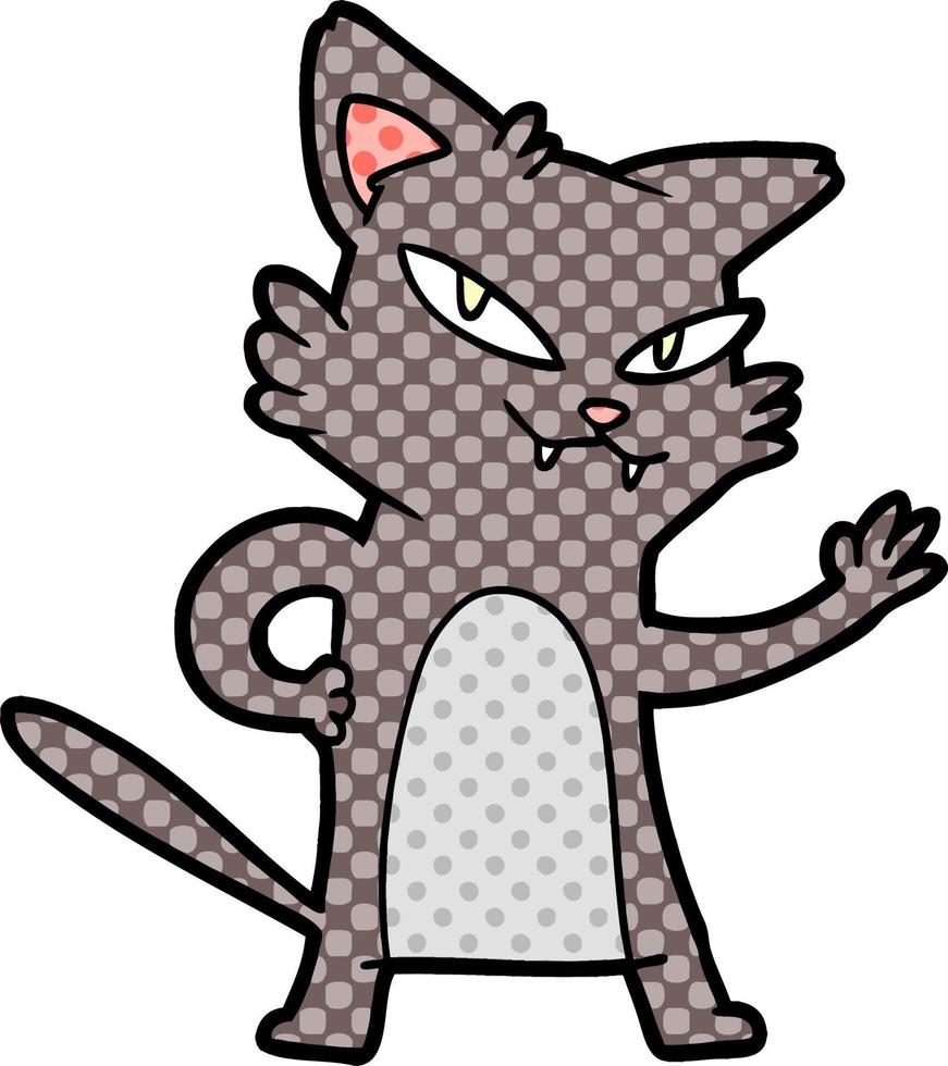 feliz gato de dibujos animados saludando vector