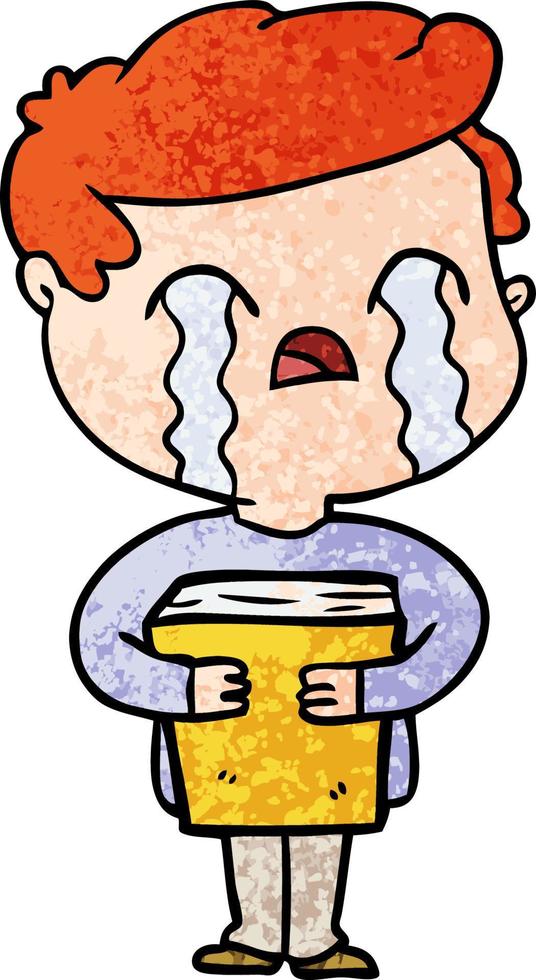 cartoon man crying holding book vector