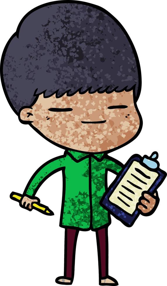 cartoon smug boy with clip board vector