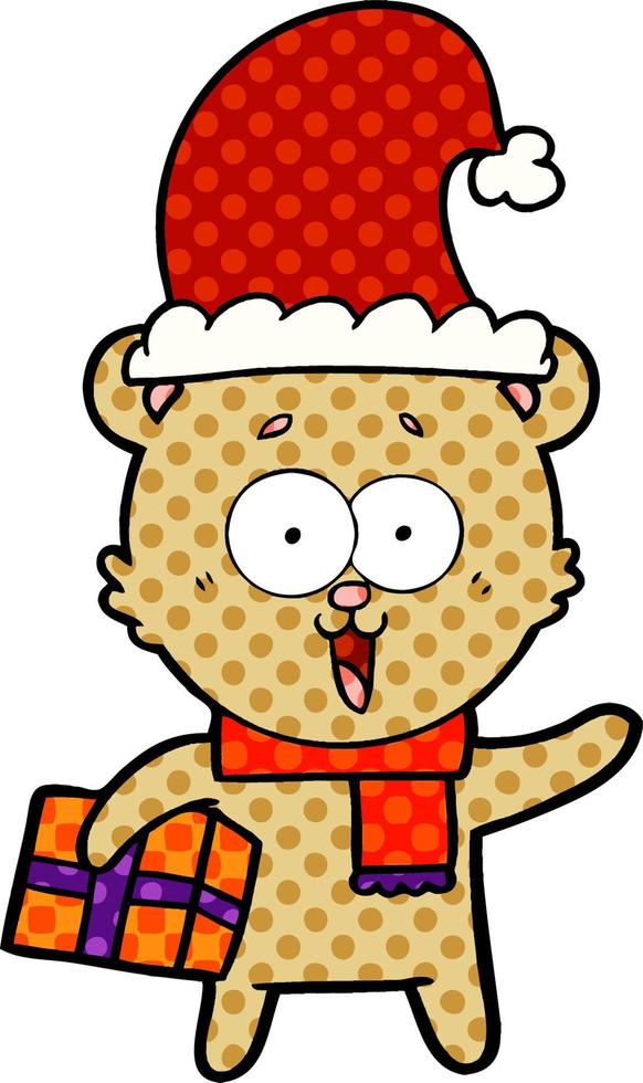 laughing teddy  bear with christmas present vector