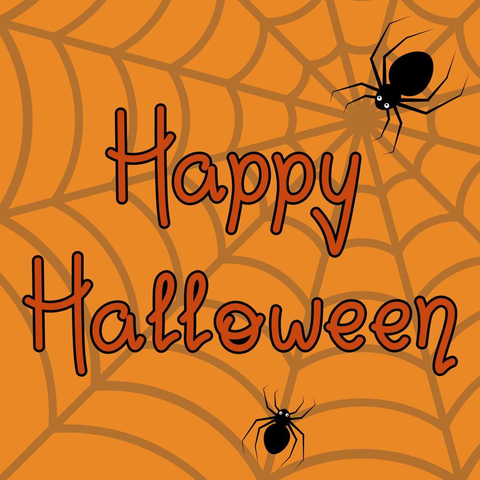 Happy Halloween Postcard With Web And Spiders Vector Illustration In Flat Style