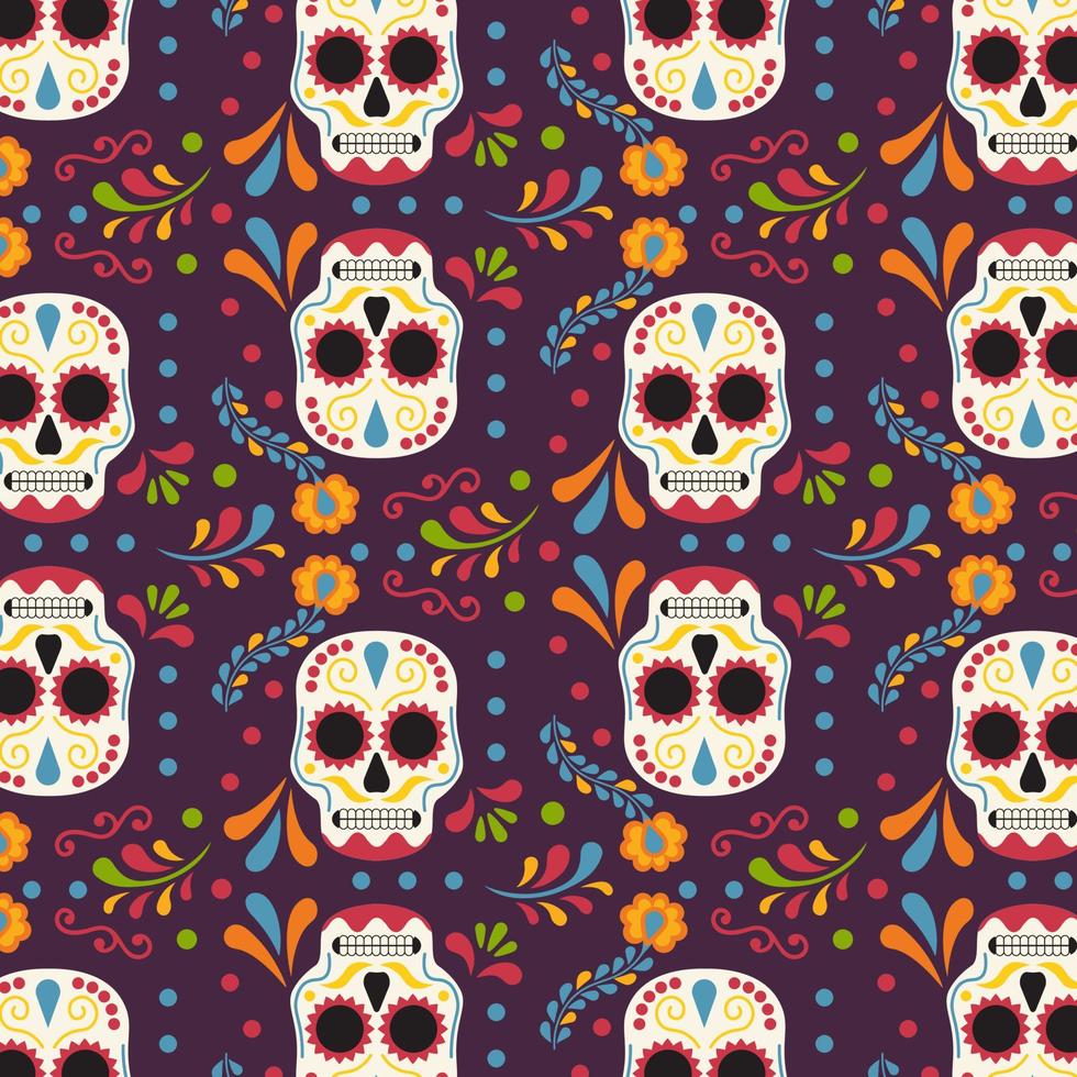 patrón mexicano con calaveras de azúcar para el día de los muertos ilustración vectorial en estilo plano vector