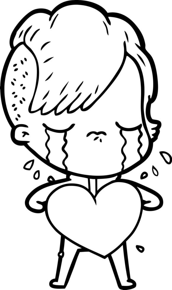 cartoon crying girl with love heart vector