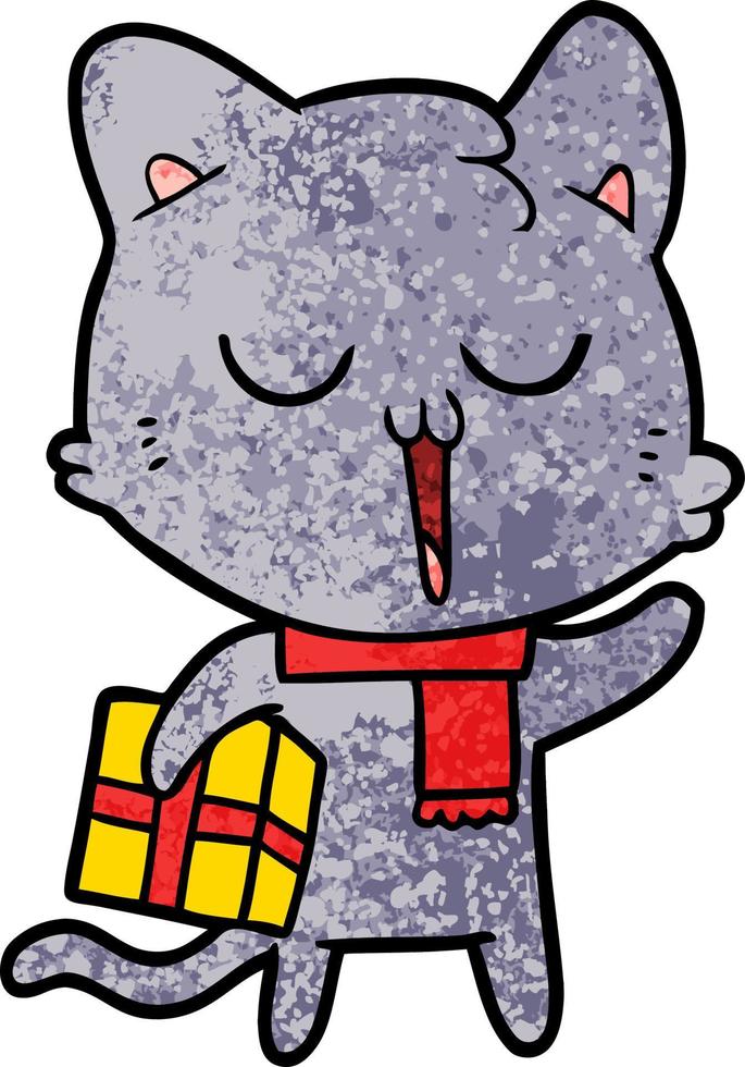 cartoon cat with gift vector