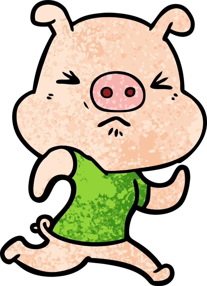 caricatura, enojado, cerdo, llevando, camiseta vector