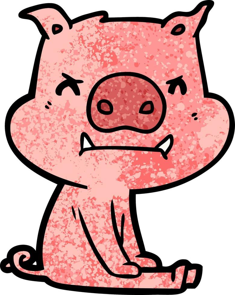 angry cartoon pig sitting vector