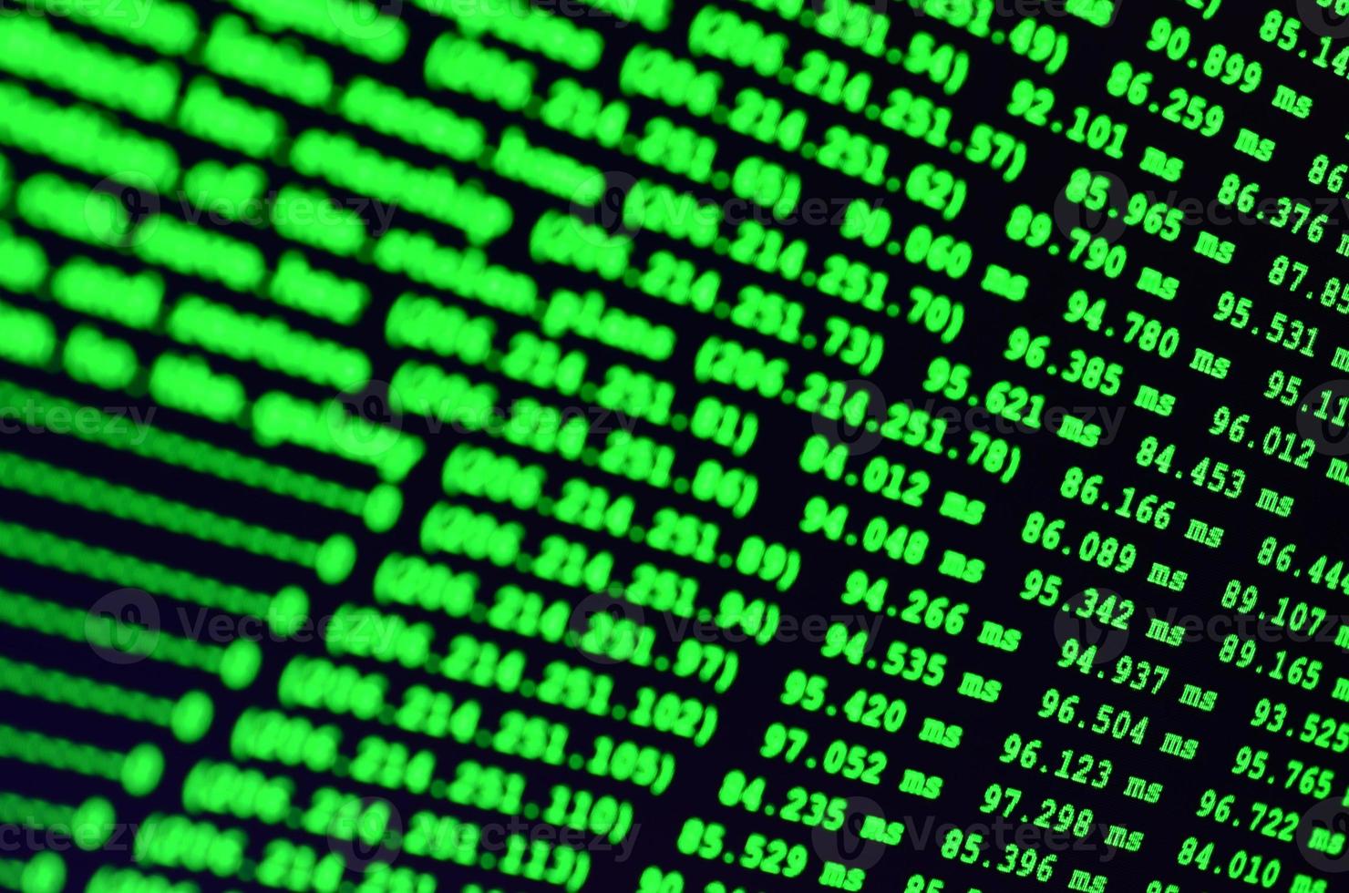 Macro shot of the command line on the monitor of the office computer. The concept of the programmer's work. Information line flow photo