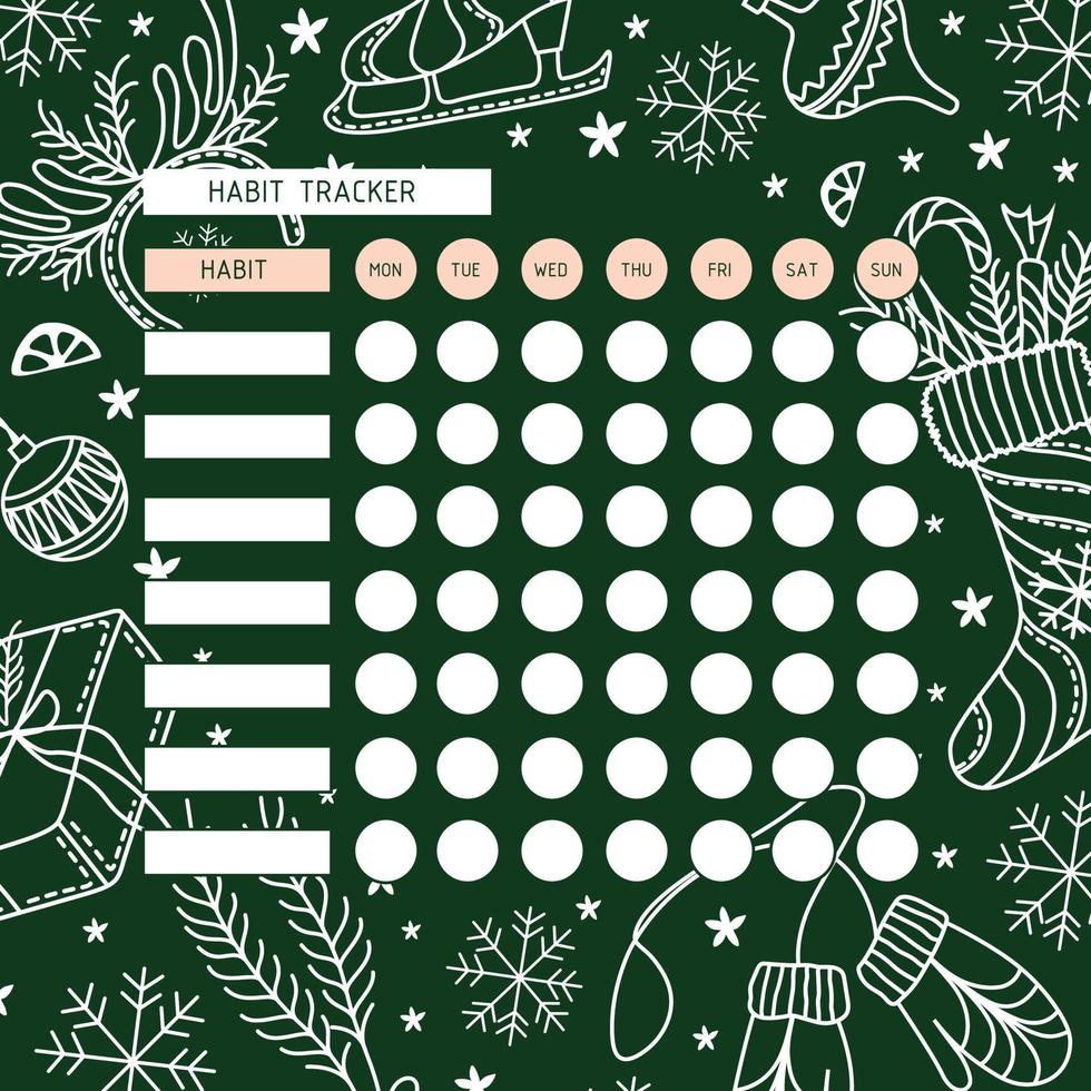 Habit tracker. A planner for the organization of time with a Christmas background. Calendar. Winter mood. vector