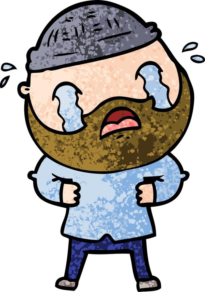 cartoon bearded man crying vector
