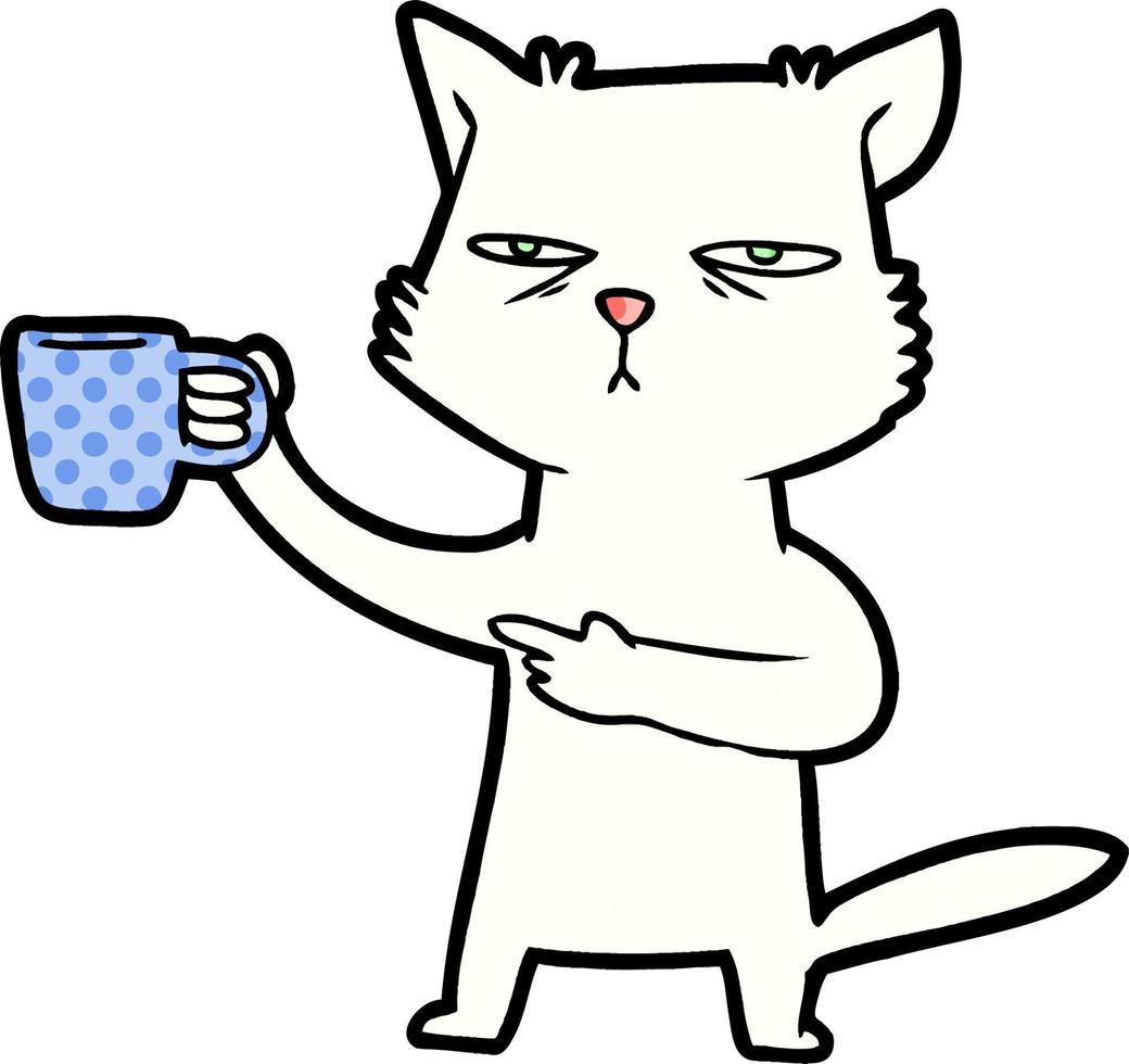 gato de dibujos animados que necesita una recarga de café vector