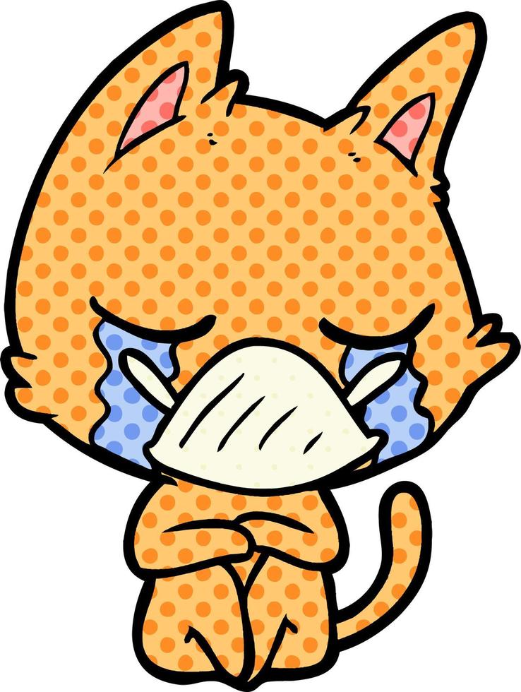 crying cartoon cat sitting vector