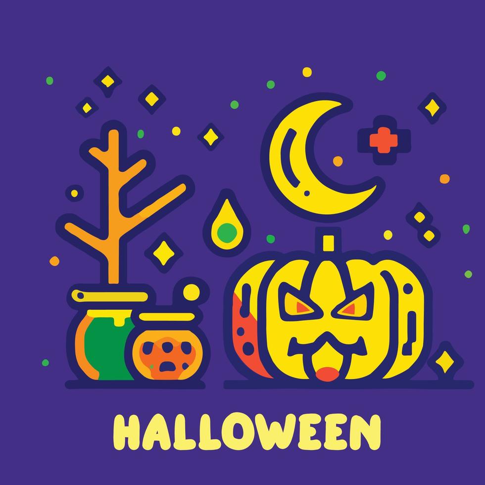 Cute Halloween Concepts. Vector Illustration. Pumpkin and Skull Night Party. Trick or Treat.