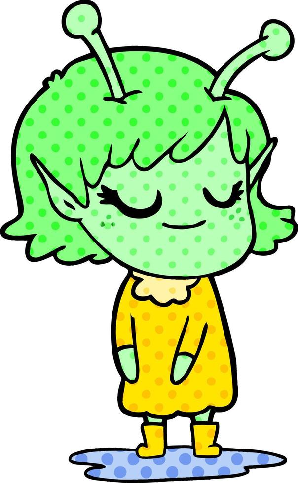smiling alien girl cartoon in wet weather vector