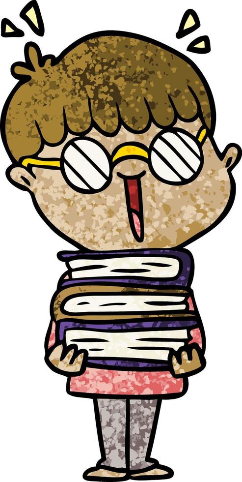 cartoon boy with amazing books vector
