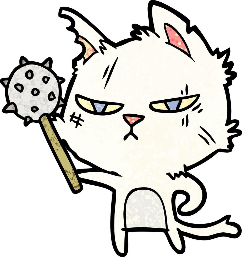 tough cartoon cat with mace vector