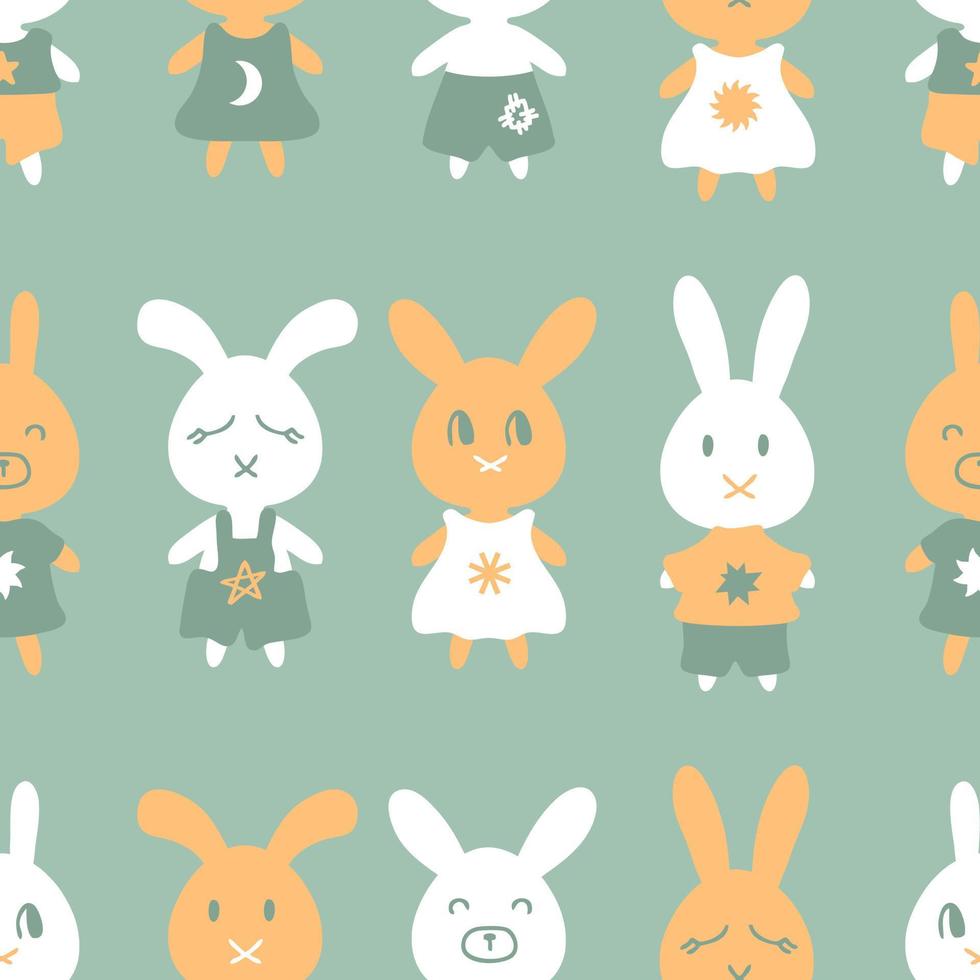 Cartoon style cute bunny seamless pattern. vector