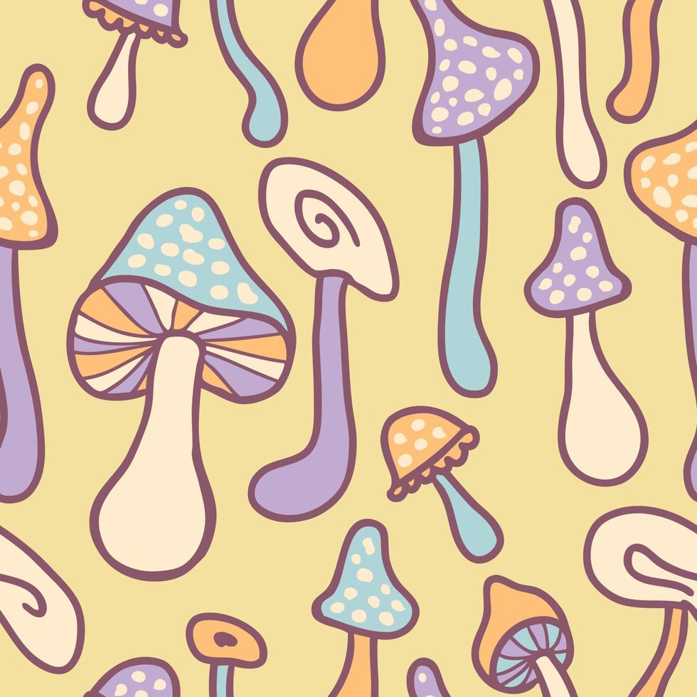 Whimsical agaric mushrooms seamless pattern. vector