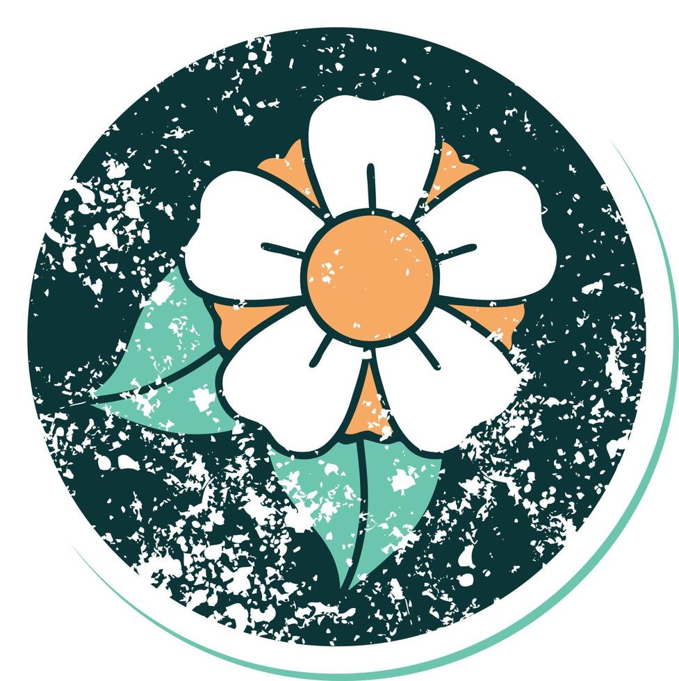 iconic distressed sticker tattoo style image of a flower vector