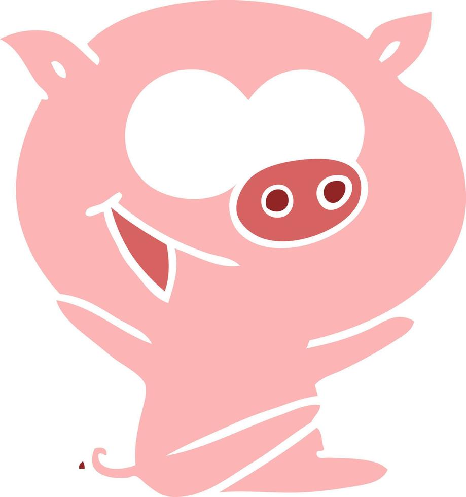cheerful sitting pig flat color style cartoon vector