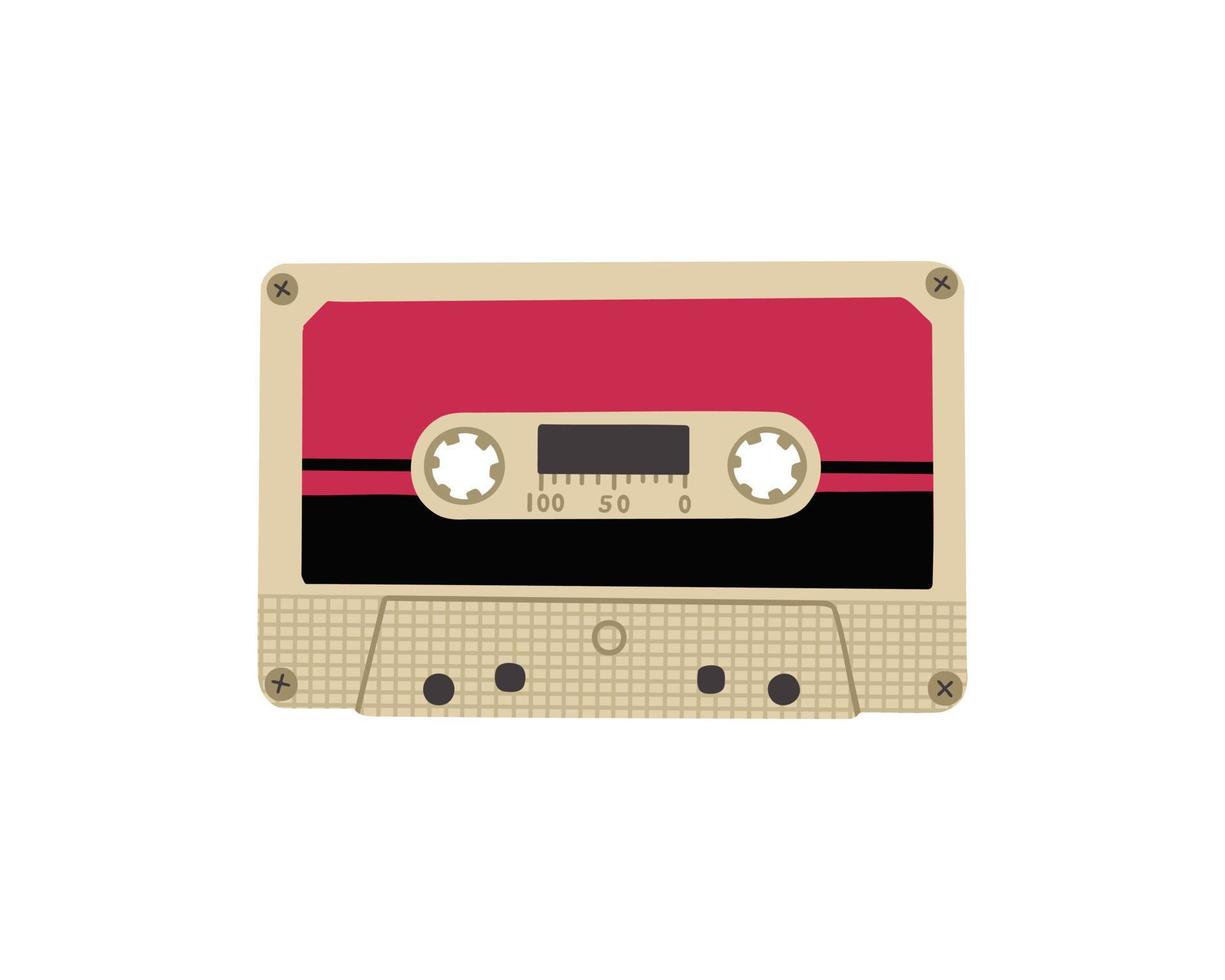 Audio cassette with magnetic tape. Illustration for printing, backgrounds, covers and packaging. Image can be used for greeting cards, posters, sticker and textile. Isolated on white background vector