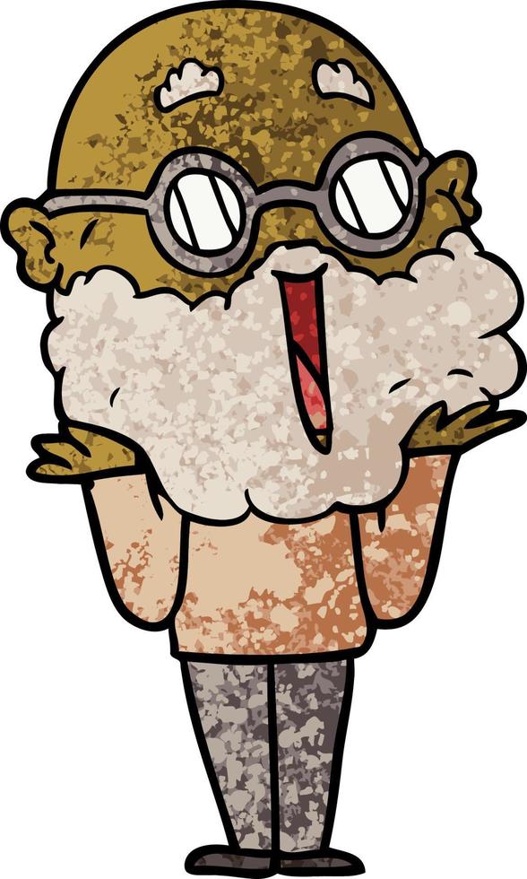 cartoon joyful man with beard shrugging vector