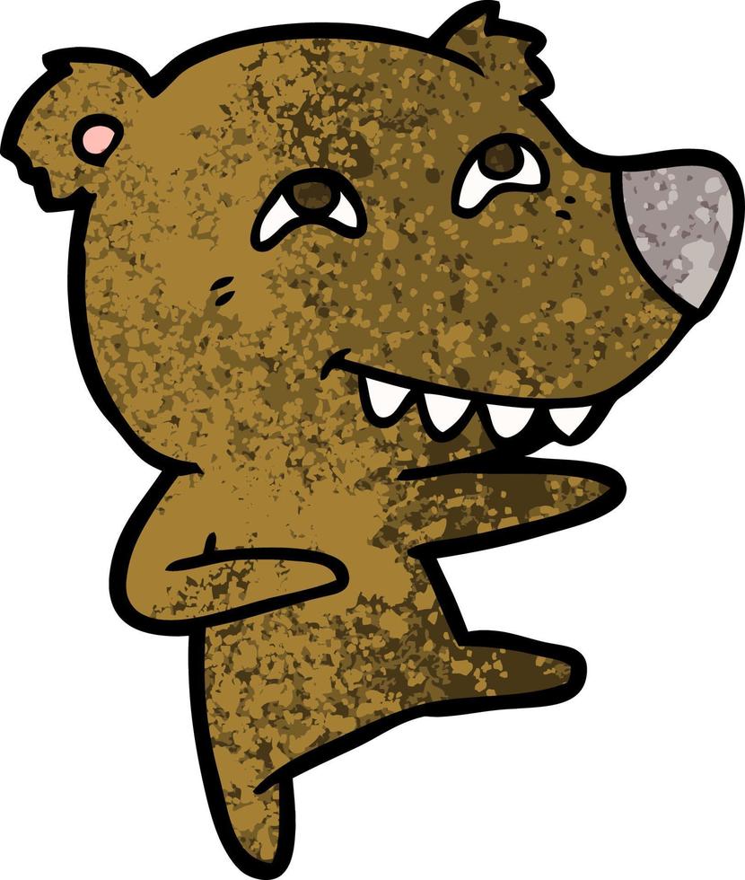 cartoon bear showing teeth while dancing vector