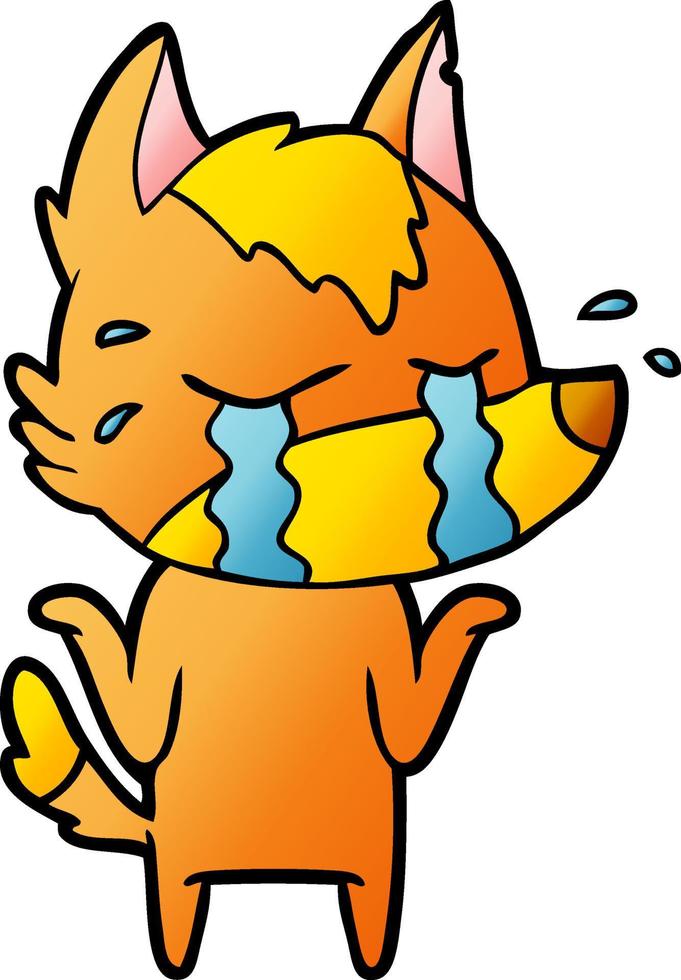 sad little fox cartoon character vector