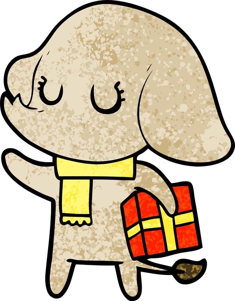 lindo elefante de dibujos animados con regalo vector