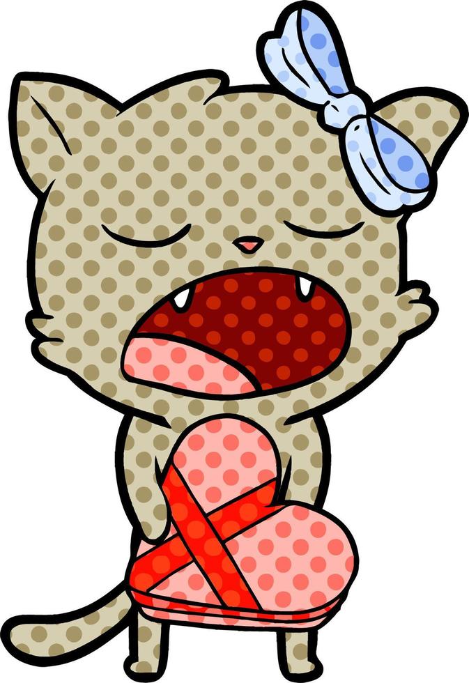 cartoon cat with valentines gift vector