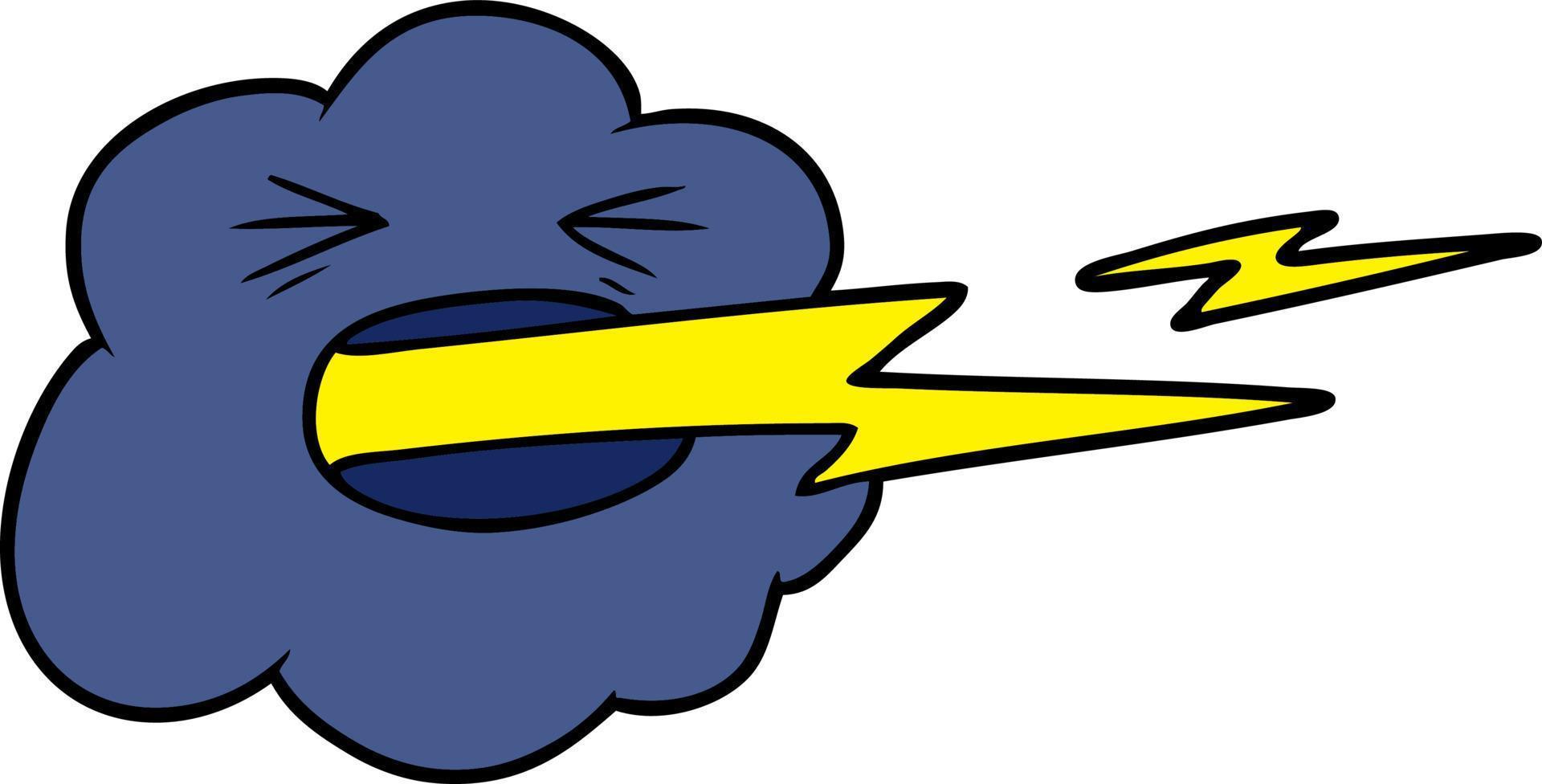 cartoon thundercloud spitting lightning vector