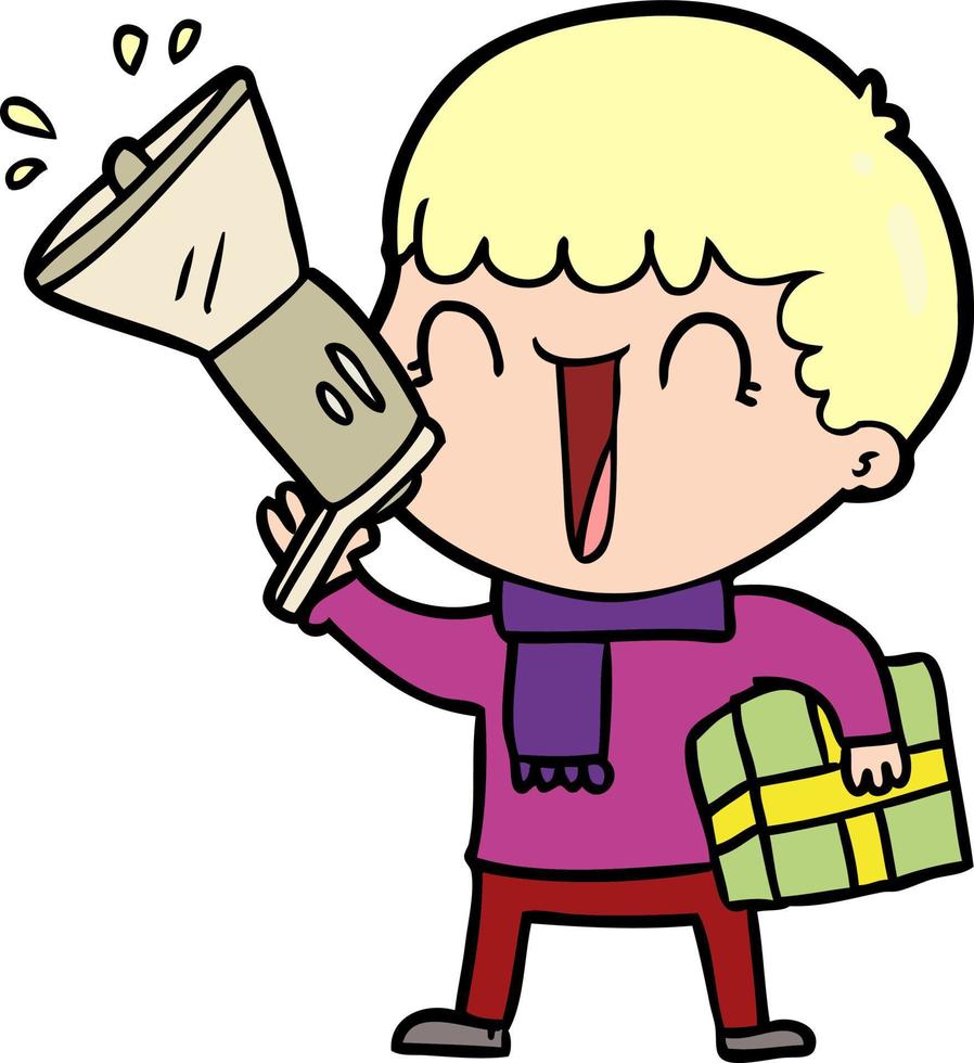 megaphone cartoon man with present vector