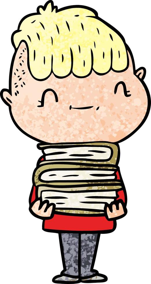 cartoon friendly boy with books vector
