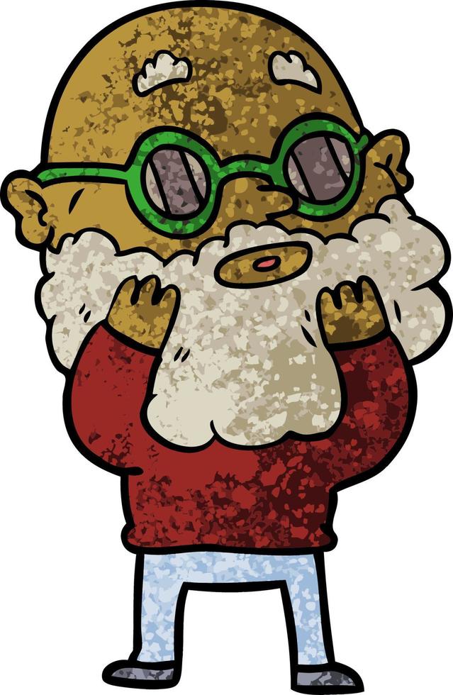 cartoon curious man with beard and sunglasses vector