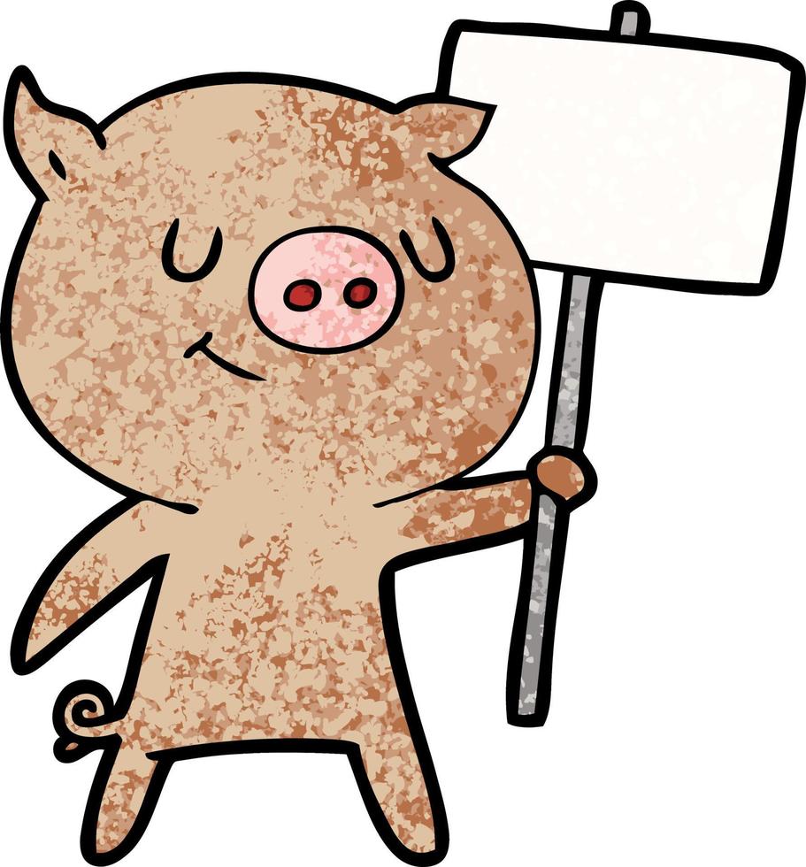 happy cartoon pig with placard vector