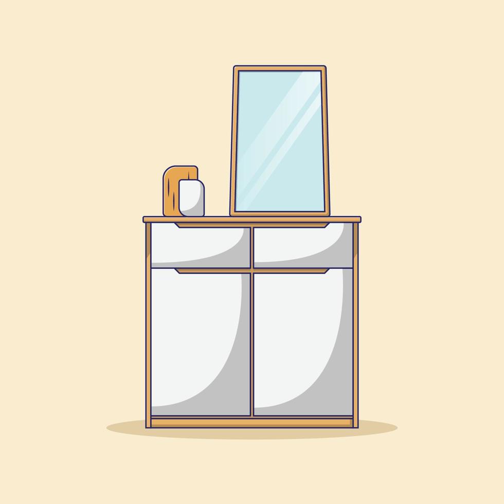 Mirror on the Minimalist Drawer Vector Illustration. Interior. Modern. Flat Cartoon Style Suitable for Web Landing Page, Banner, Flyer, Sticker, Card, Background