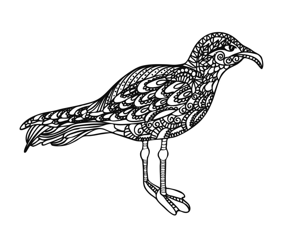 el pájaro es blanco y negro. Página para colorear de gaviotas. animal de dibujo lineal. página para colorear antiestrés. ilustración vectorial aislada en un fondo blanco. vector
