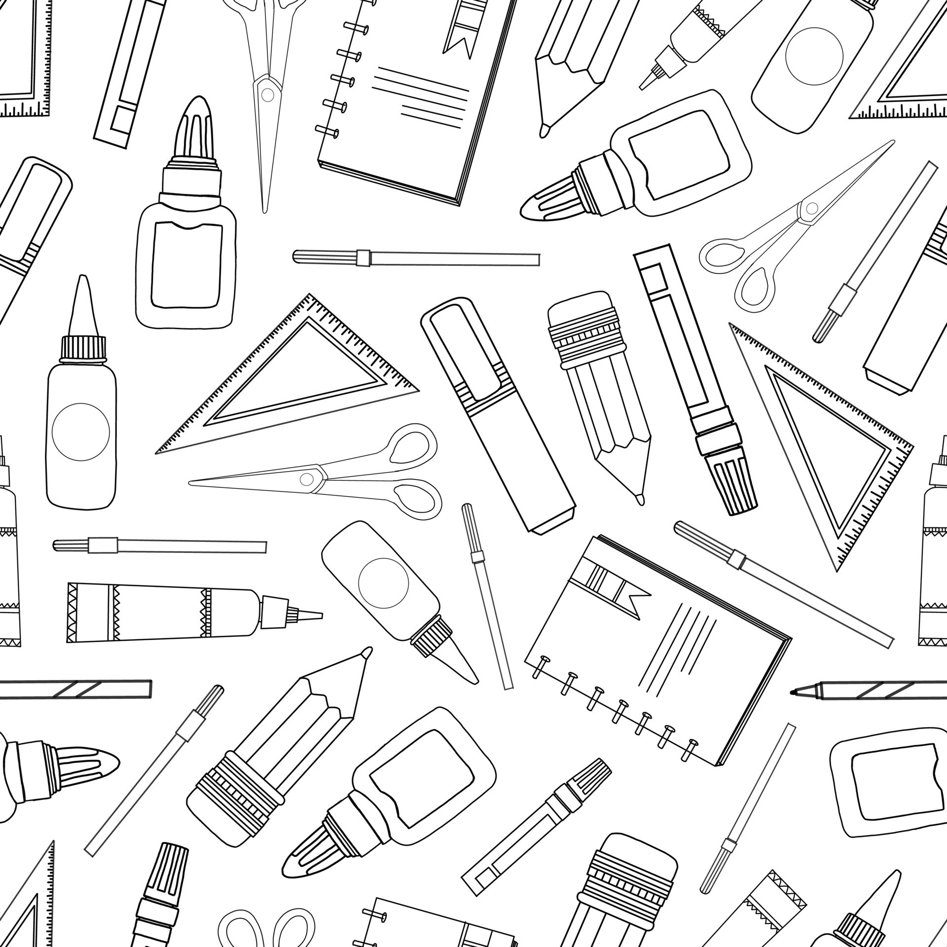 seamless pattern of school or office supplies in black gray shades on white  background 14731157 Vector Art at Vecteezy