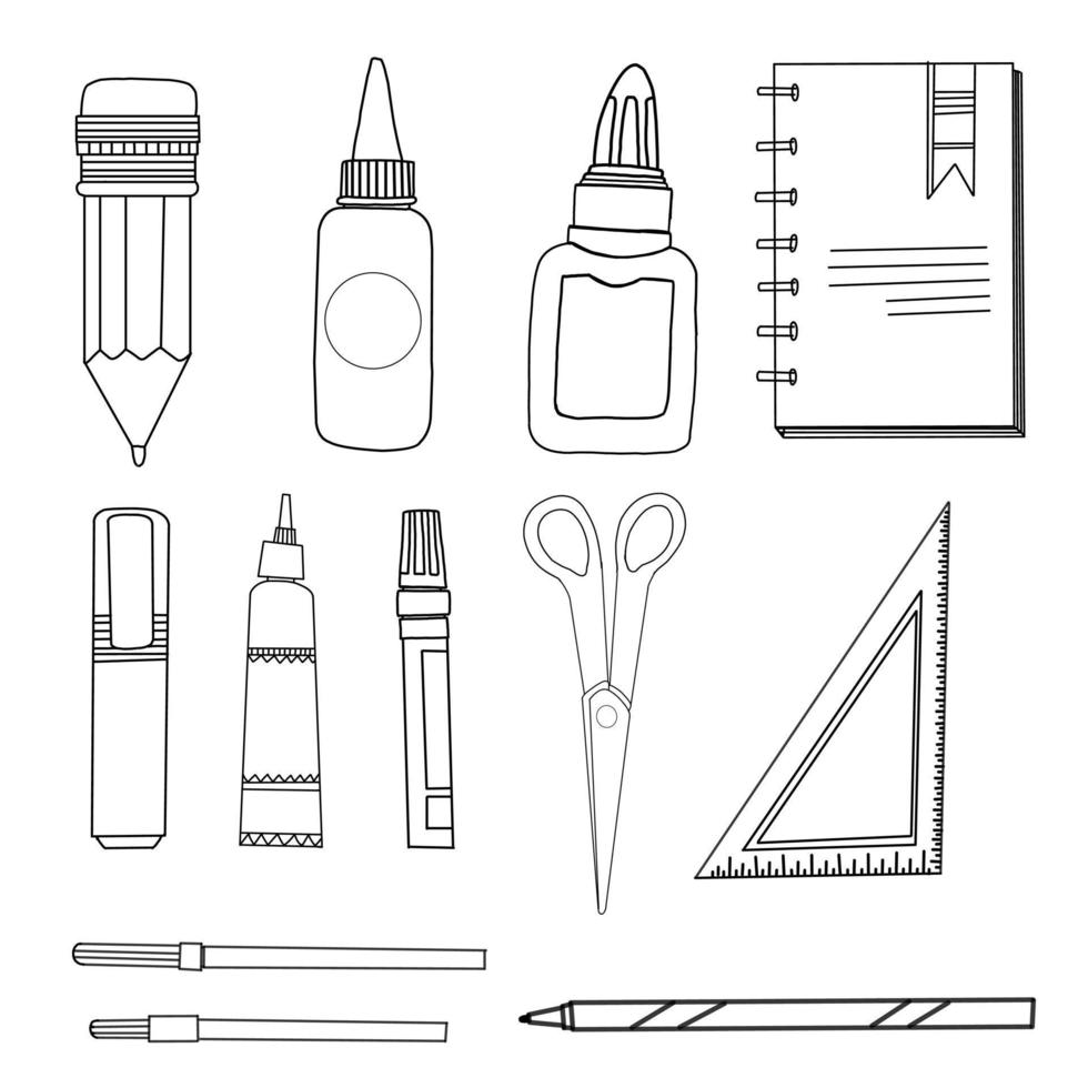 materias escolares Suministros escolares. lápiz, regla y otros artículos de papelería. aislado en blanco vector