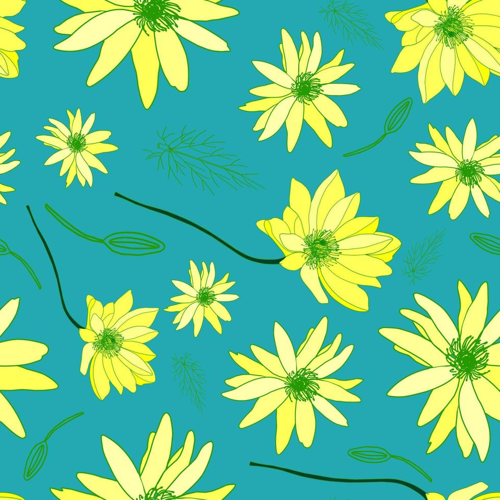 Adonis pattern. Bright summer flower pattern. Turquoise. vector illustration. Botanical illustration.