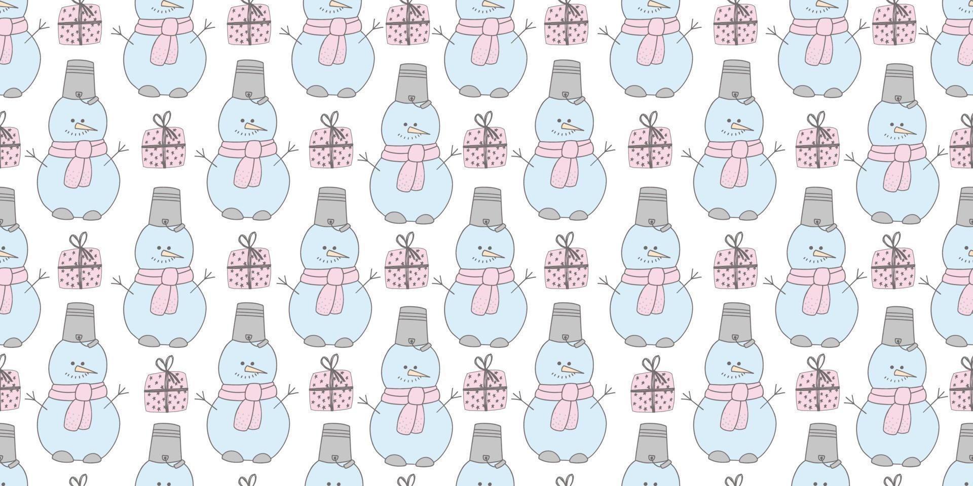 Christmas pattern with a snowman. 2021 year. Funny snowman illustration. Wrapping paper, christmas textile design. vector