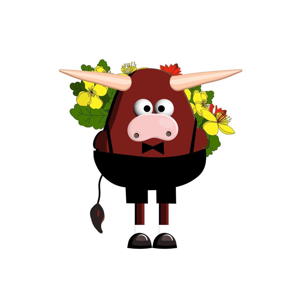 personaje de toro, toro de dibujos animados. símbolo 2021. buey. linda ilustración de vector de toro sobre un fondo blanco.