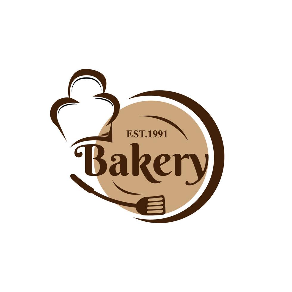 Bakery logo design with flat style of bakery chef hat and spoon