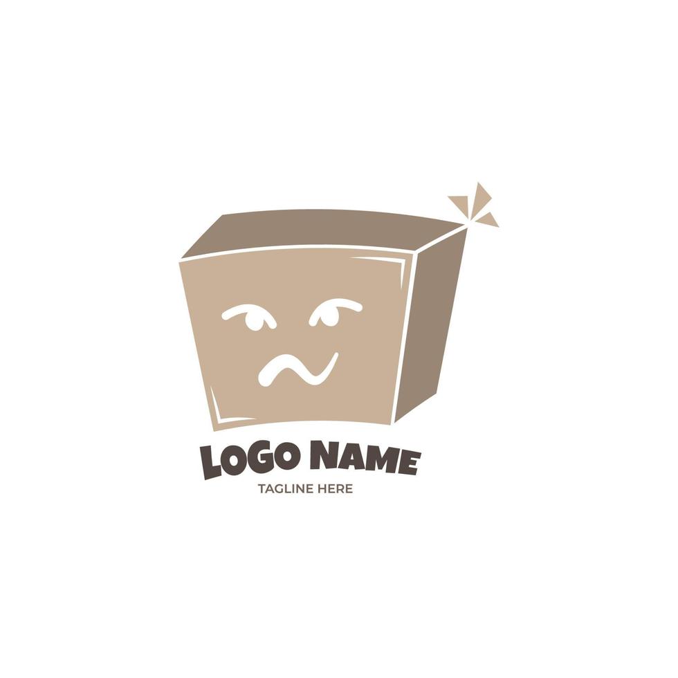 diseño de mascota de caja de logotipo con estilo de dibujos animados planos vector