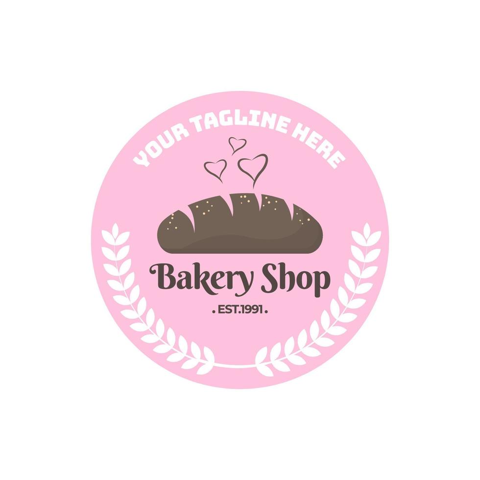 Bakery logo design with flat style of bakery chef hat and wheat circle and pink color illustration vector